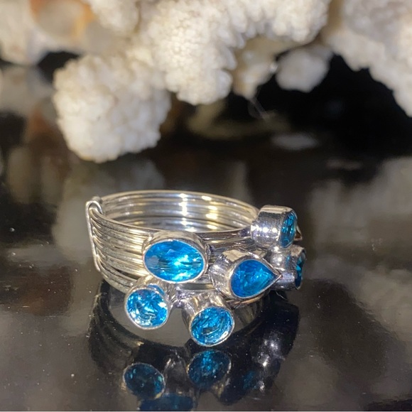 Blue Quartz multi-gem handcrafted ring - Picture 10 of 11